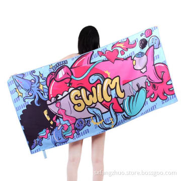 square Beach Towel with Drawstring Backpack Custom Printed Microfiber towel